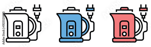 Three electric kettles isolated white background vector illustration modern kitchen appliances