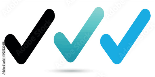 Three colorful checkmarks in black teal and blue on a white background