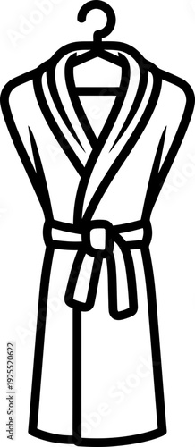 Bathrobe on clothes hanger line art black and white icon. Spa and relax concept. Simple modern vector symbol for web, app, graphic design