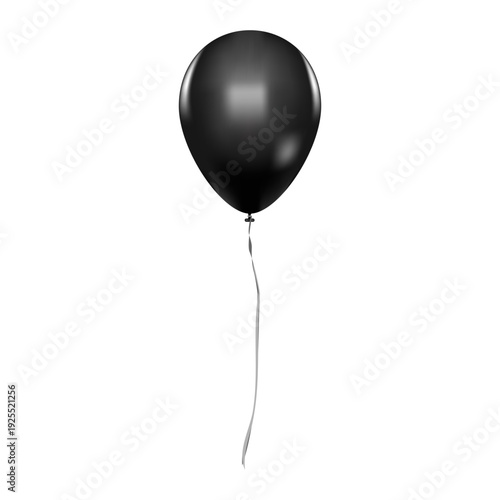 Glossy black balloon icon. Vector illustration of a realistic helium balloon with a silver ribbon, symbol of parties, holidays and events.