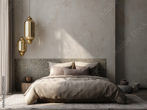 A bed with a white comforter and pillows