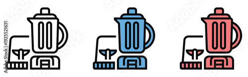 Three stylized coffee percolators vector icons isolated on white background for kitchen design