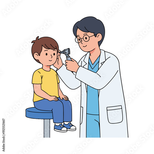 doctor examining a child s ear with an otoscope