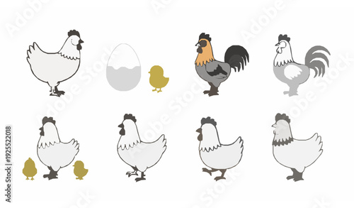 Cute cartoon chicken flat vector illustration chick set