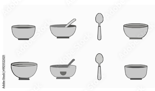 Soup flat vector illustration food bowl collection set