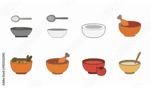 Cute cartoon soup flat vector illustration bowl