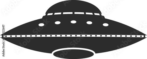 UFO Flying Saucer Icon Set Silhouette, Vintage Flat Design Flying Saucers, Isolated flying saucer on white background