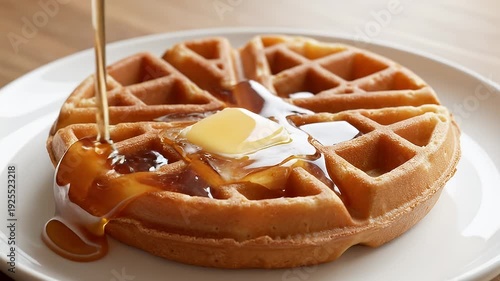 Waffle with Butter and Syrup Breakfast.