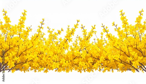 Vibrant Yellow Forsythia Bushes Against Clean White Backdrop Floral Spring Display