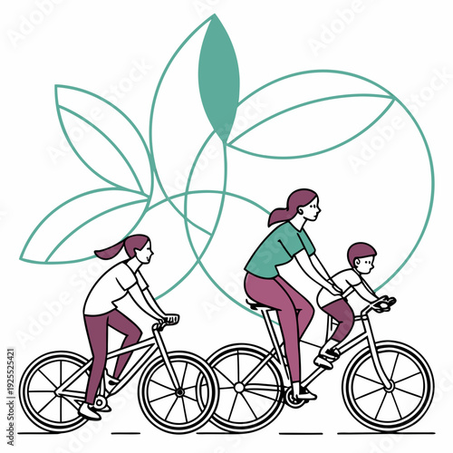 Family riding bicycles together outdoors
