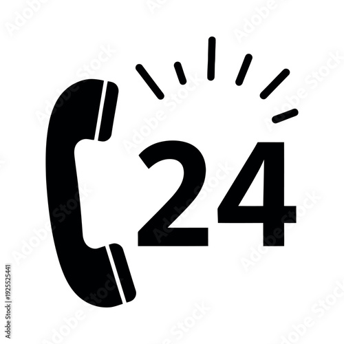 Black 24 hour phone icon for customer support