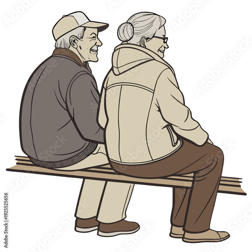 Two elderly people sitting on a bench together