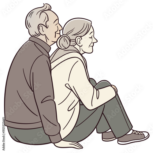 Elderly couple sitting together on the floor