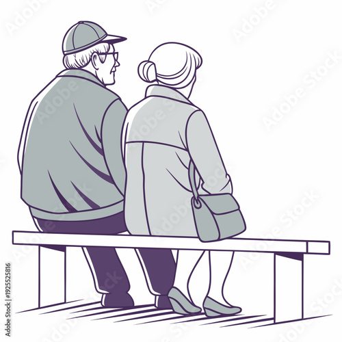 An elderly couple sitting on a bench together