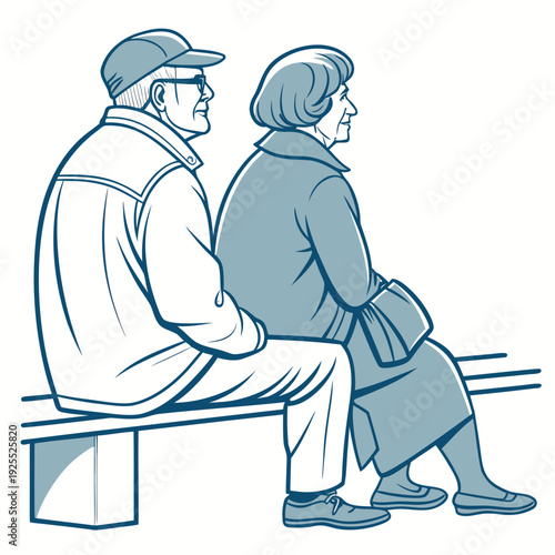 An elderly couple sitting on a bench together
