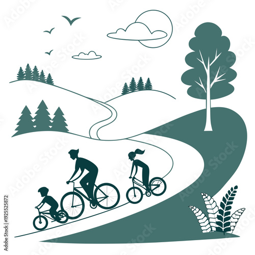 People riding bicycles on a scenic trail in the countryside