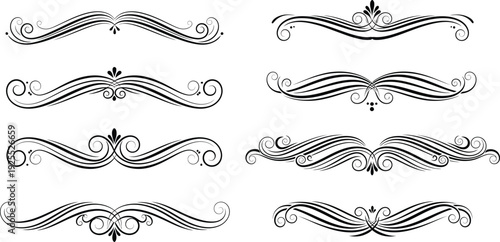 Collection of eight black ornate decorative flourishes and dividers white