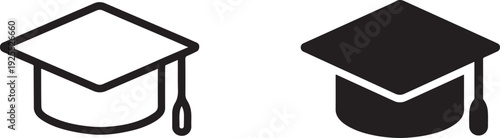 Graduation cap icon in line and glyph style vector illustration set.