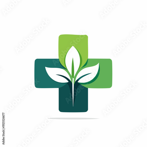 Natural alternative medicine logo concept with a leaf inside a green cross