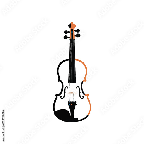 Violin instrument silhouette with artistic orange accents for classical music or orchestral concert design element isolated on white background string instrument minimalist graphic