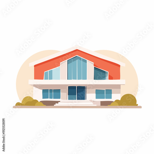 Stylish modern suburban family home with a red gabled roof and large panoramic windows