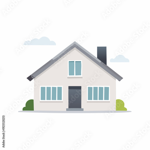 Illustration of a Modern House with Chimney and Windows on a White Background