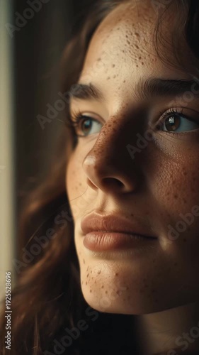 Confident woman portrait in warm natural window light