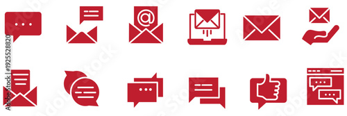 Set of clean line art chat message icons and speech bubbles with text messages symbols, representing communication and conversation, isolated on a white background, perfect for digital interfaces and