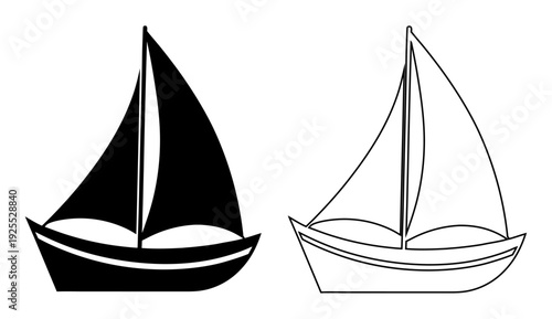 Simple black and white illustrations of a sailboat with sails, representing maritime travel and freedom.