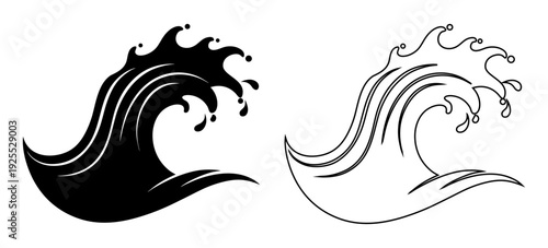 Bold wave illustration in black and white, symbolizing power and motion