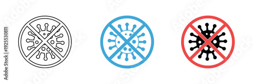 Virus Prohibition Icon Set, Three Anti-Virus Warning Symbols Vector