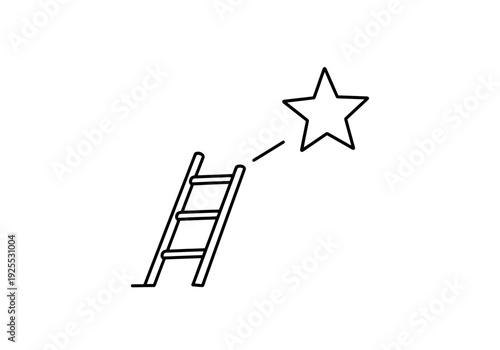 Creative Conceptualization of Reaching Goals and Aspirations With A Ladder Pointing Towards A Star In A Simple Line Drawing Style Representing Success
