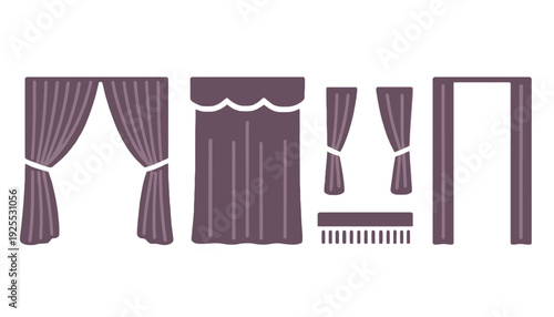 Curtain vector illustration set with various window treatment designs and accessories