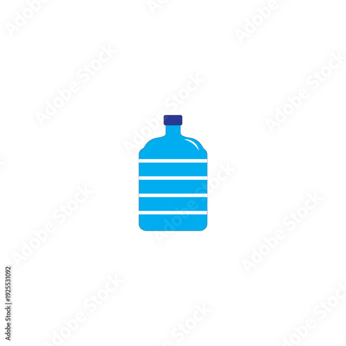 Blue large plastic water gallon bottle vector icon with white stripes. Minimalist mineral water container isolated.