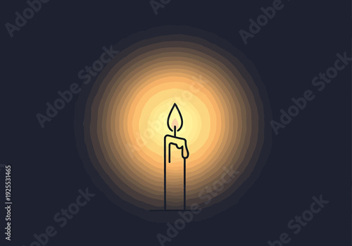 Single Lit Candle Flame Radiating Soft Warm Light Illuminating Dark Abstract Background Represents Hope Simplicity Serenity And Quietude With Melting