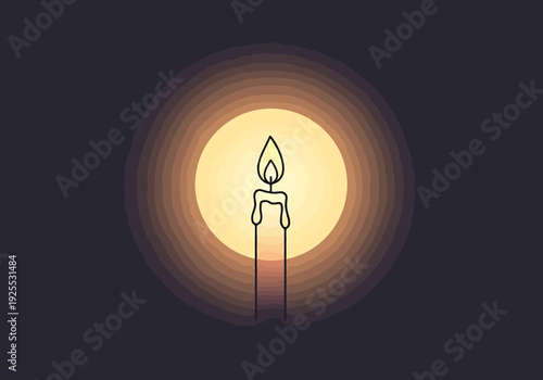 Single Candle Flame Illuminating Dark Background with Concentric Circles of Light Providing Warm Glow for Cozy Atmosphere