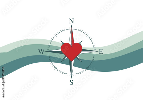 Red Heart Compass Navigation Love Direction Romance Journey Guidance Finding Soulmate Romantic Search Symbol
