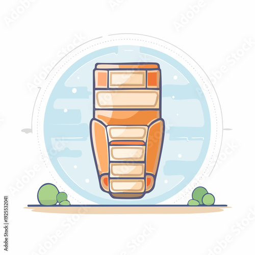 Comfortable orange armchair for home interior decor, flat line art style furniture design