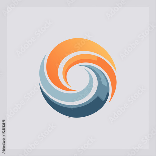 Vibrant abstract circular logo design with swirling energetic shapes representing flow and synergy