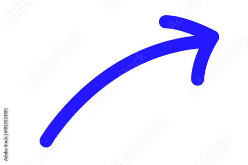 手書き風カーブデザインの右上向き矢印アイコン素材　青