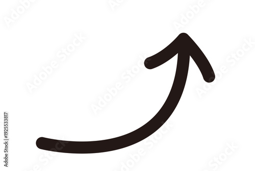 手書き風カーブデザインの右上向き矢印アイコン素材　黒