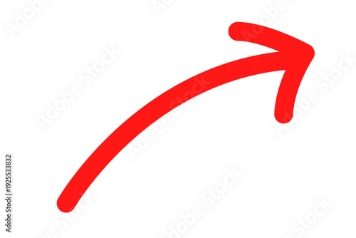 手書き風カーブデザインの右上向き矢印アイコン素材　赤