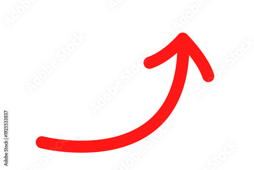手書き風カーブデザインの右上向き矢印アイコン素材　赤