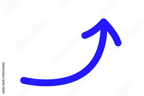 手書き風カーブデザインの右上向き矢印アイコン素材　青
