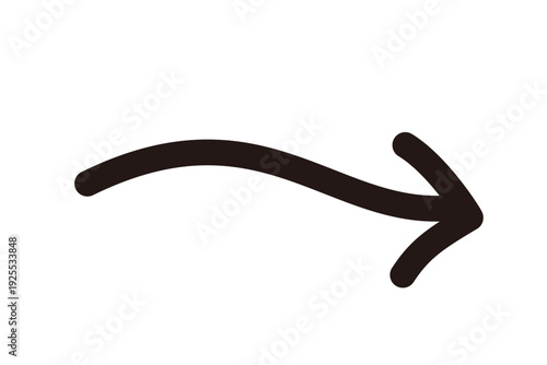 手書き風カーブデザインの右上向き矢印アイコン素材　黒