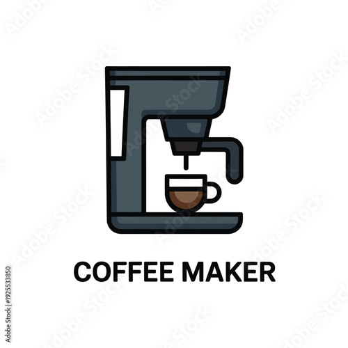 Simple illustration of a coffee maker brewing into a cup