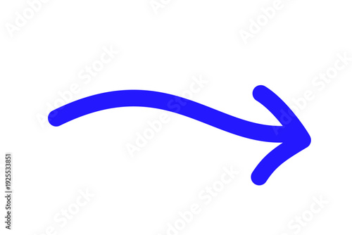 手書き風カーブデザインの右上向き矢印アイコン素材　青