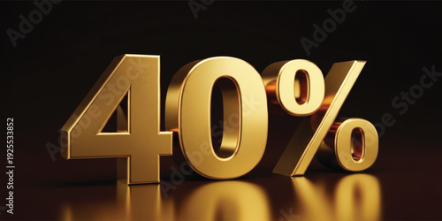 Golden 40 Percent Discount Symbol in Luxury 3D Style for Sale Promotion, Special Offer Marketing Banner, Retail Advertising, and E Commerce Deal Design