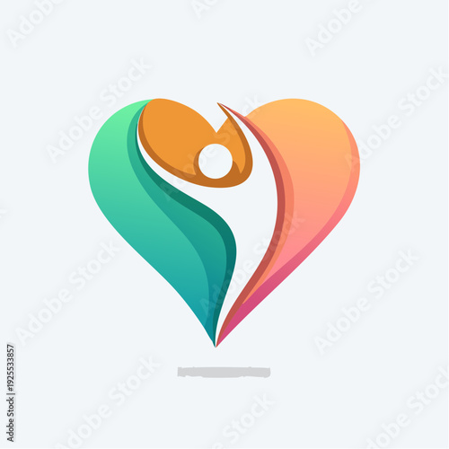 Vibrant heart logo with an abstract human figure celebrating a healthy and joyful life