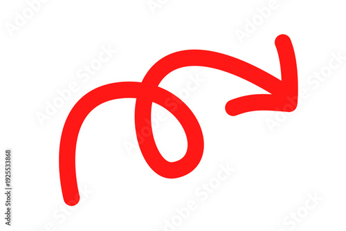 手書き風カーブデザインの右上向き矢印アイコン素材　赤